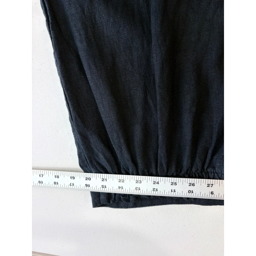 Bryn Walker Black Linen Wide Leg Cropped Pants Ankle Pockets Button Detail L USA - Picture 10 of 15